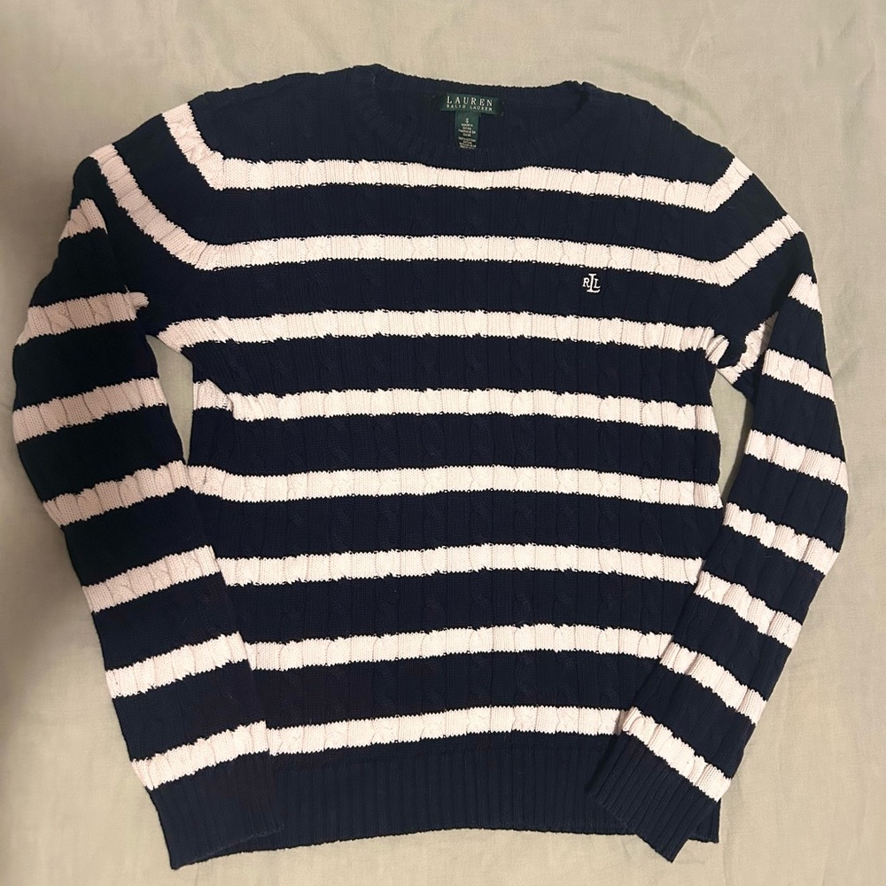 Ralph Lauren Navy and White Striped Sweater